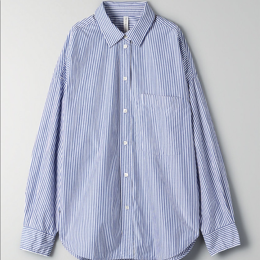 SOLD: Aritzia The Group by Babaton 100% cotton poplin striped oversized shirt - Picture 2 of 6